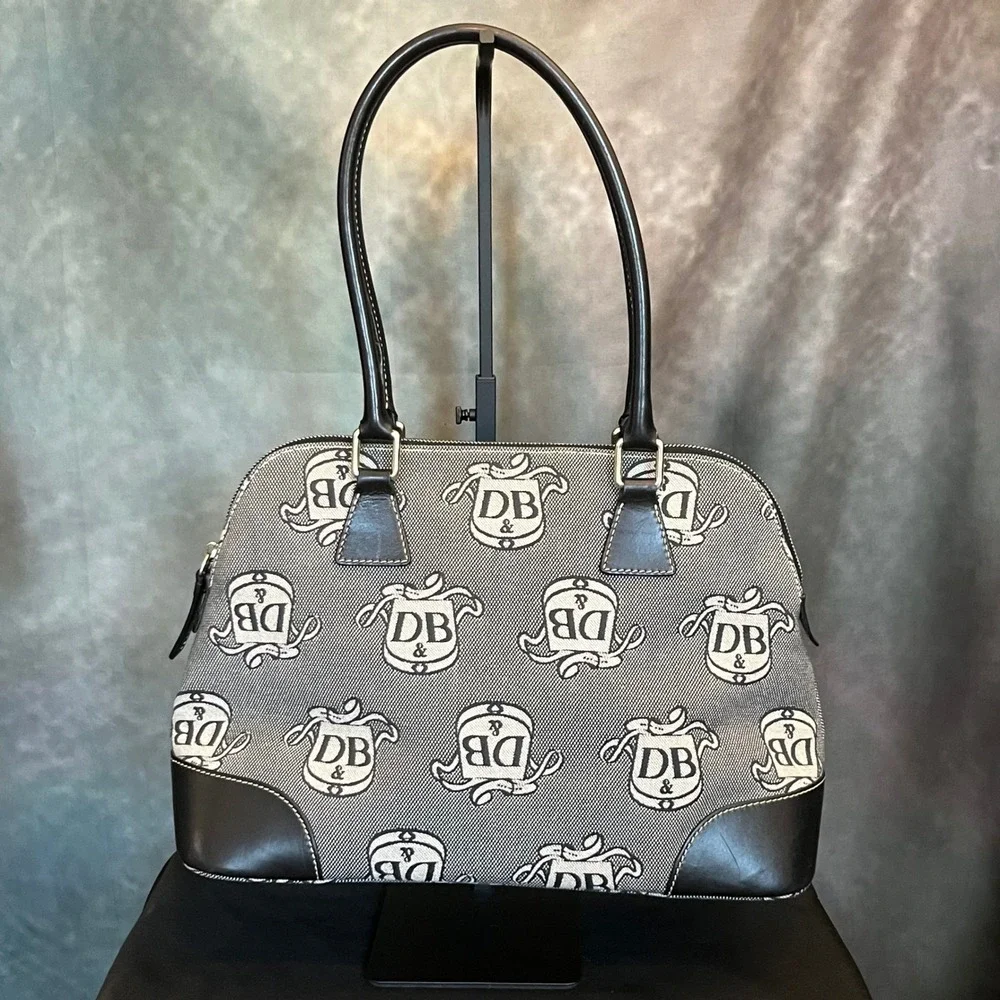 Dooney & Bourke Donegal Crest Dome Satchel Monogram Grey Black Leather Trim